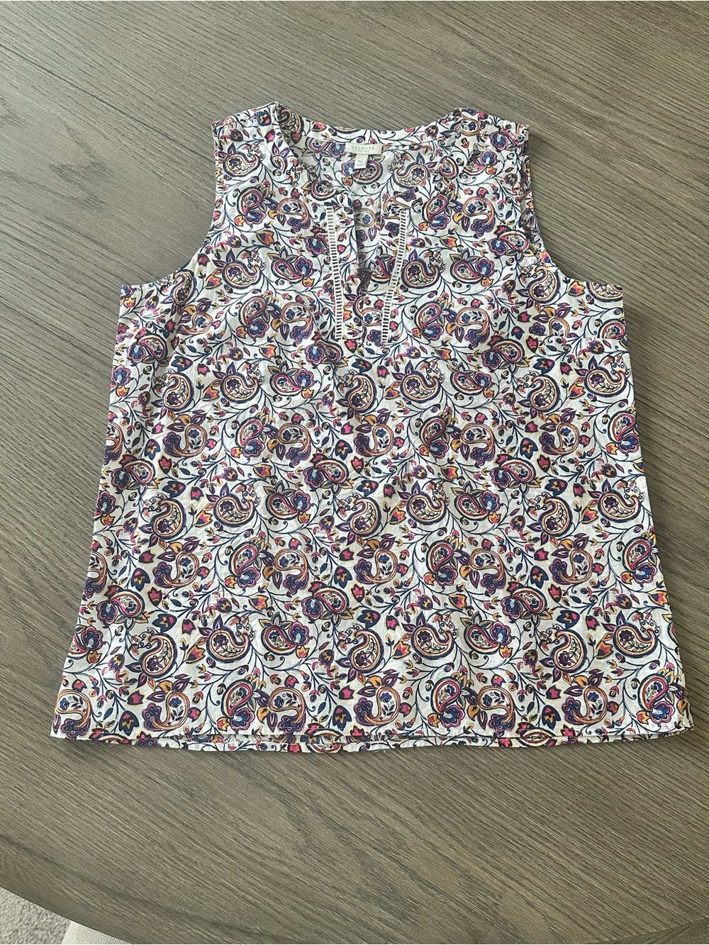 Talbots White Paisley-Print Sleeveless Camisole with Purple and Pink Accents